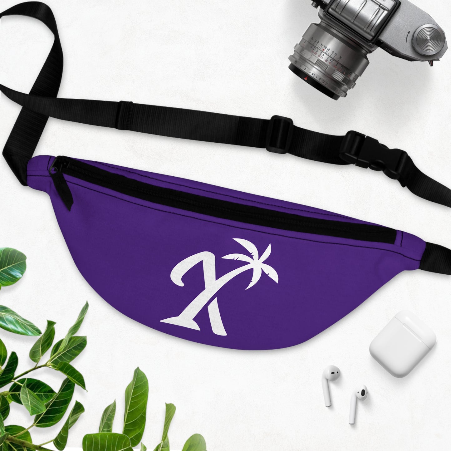 Purple Tropical Vibes Fanny Pack - Stylish Beach Accessory with Palm Tree Design