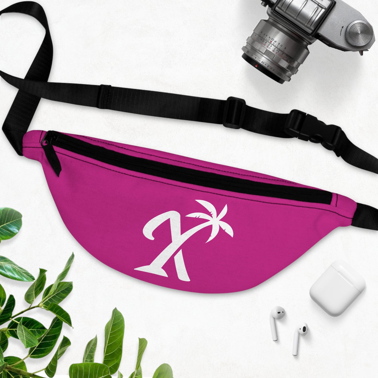 Pink Tropical Vibes Fanny Pack - Stylish Beach Accessory with Palm Tree Design